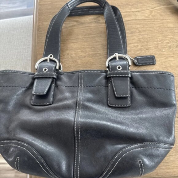 Vintage Coach Black Leather Soho Handbag Shoulder Purse D05D-9544 - Picture 1 of 6
